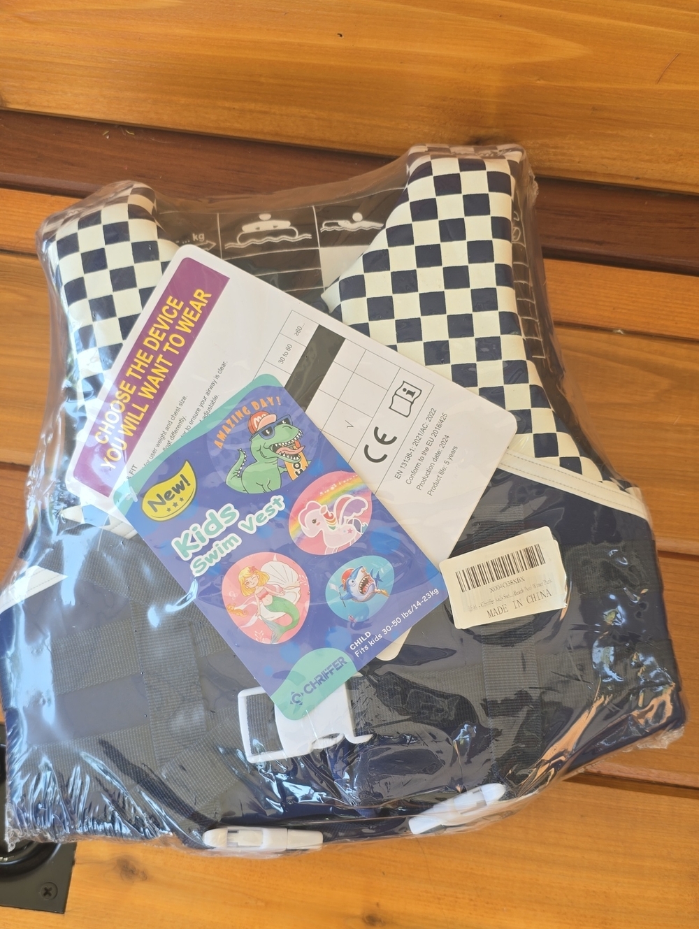 Kids Swim Vest - Navy Checkered Floatation Vest